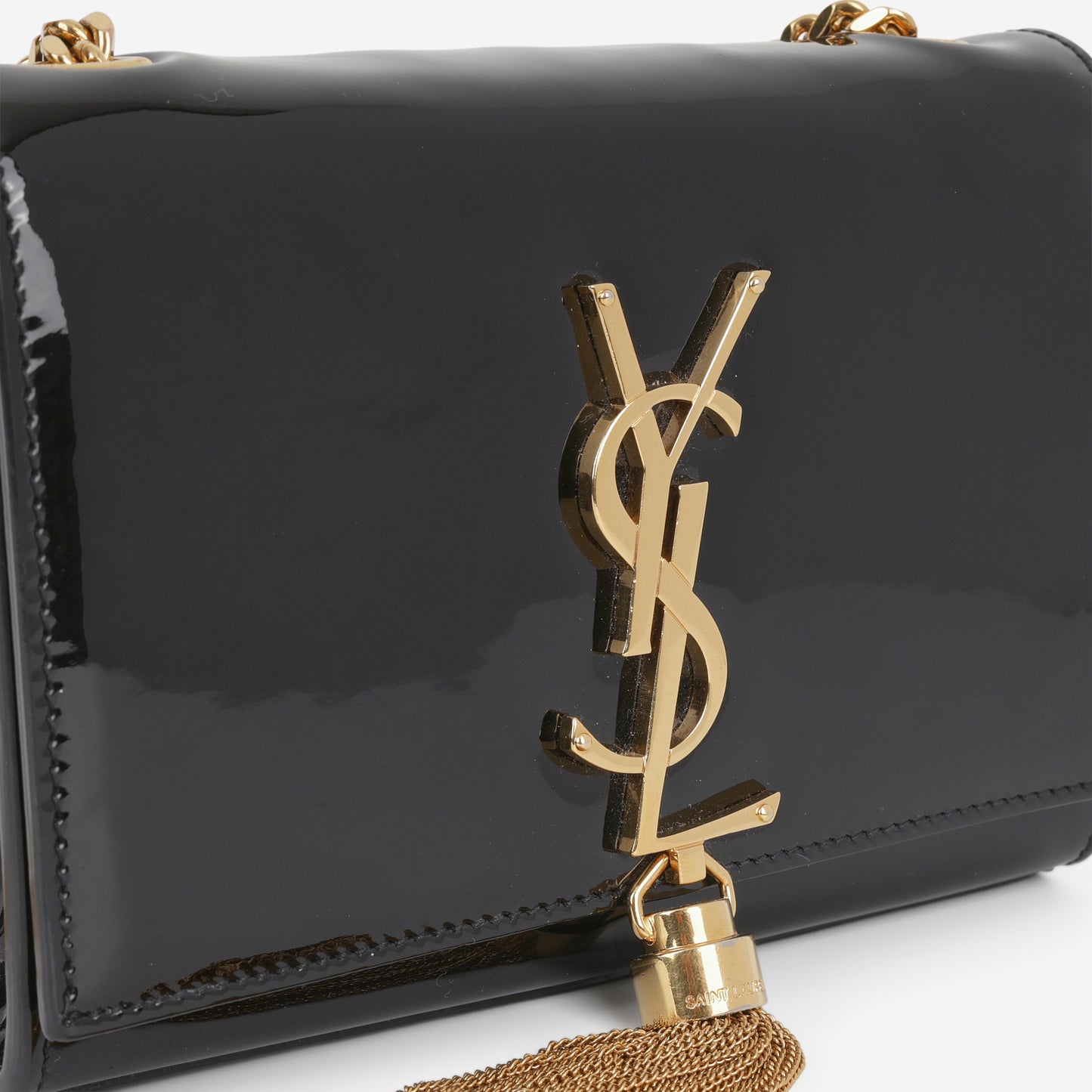 Mini Kate Tassel - Black Patent | Gold Hardware - Bagista