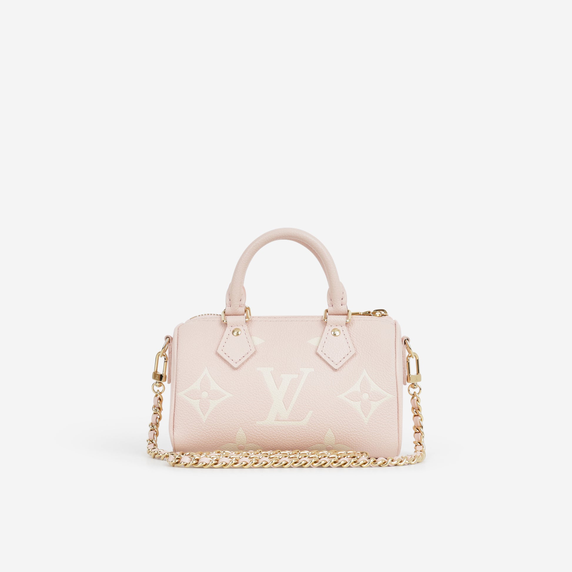 Louis Vuitton Nano Speedy Bandouliere - Rose / White Quartz Empreinte | Gold Hardware - Bagista