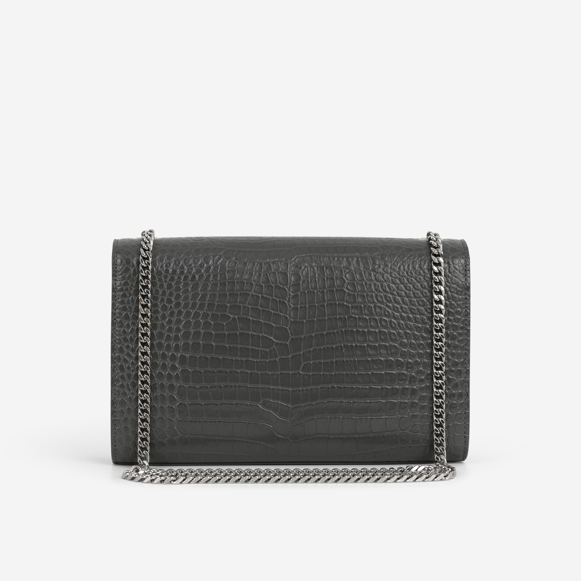 Saint Laurent Medium Kate Tassel Bag - Grey Croc Embossed | Silver Hardware - Bagista