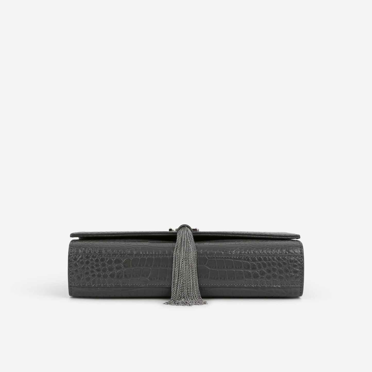 Saint Laurent Medium Kate Tassel Bag - Grey Croc Embossed | Silver Hardware - Bagista