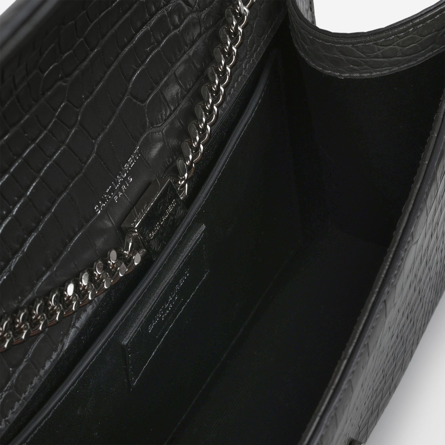 Saint Laurent Medium Kate Tassel Bag - Grey Croc Embossed | Silver Hardware - Bagista