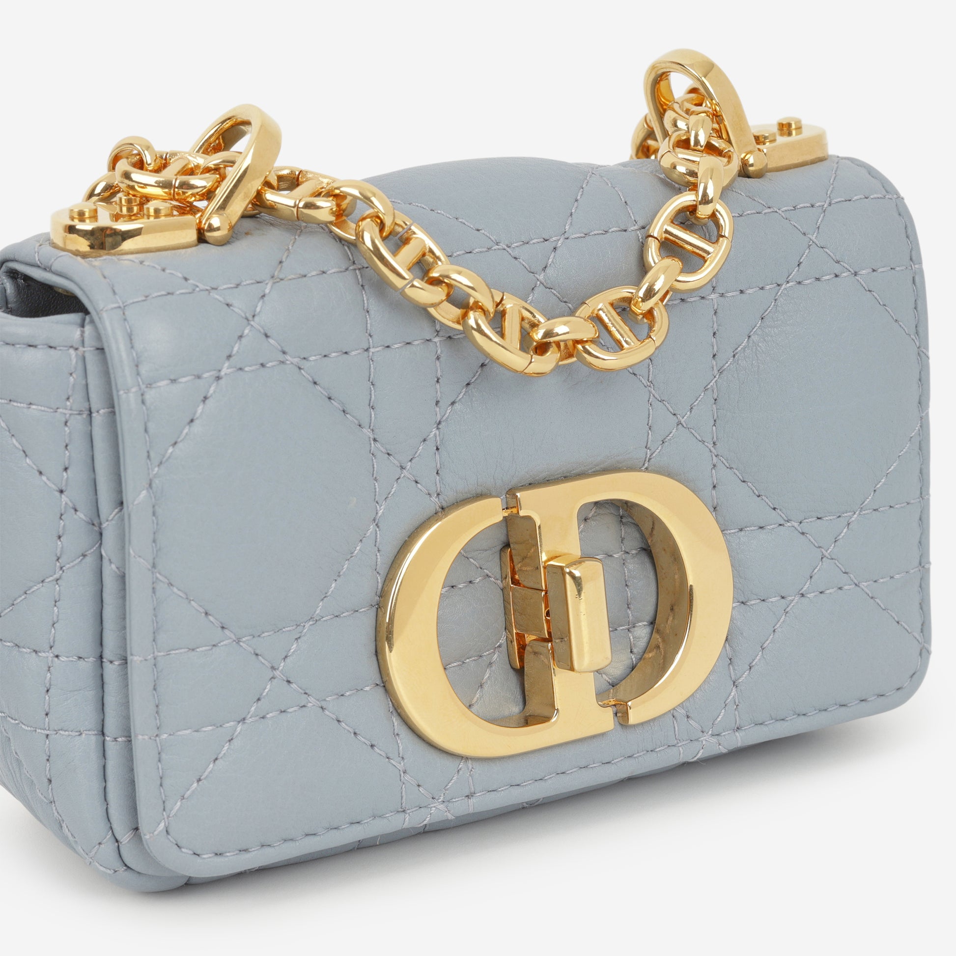Dior Micro Caro Bag - Stone Grey Calfskin | Gold Hardware - Bagista