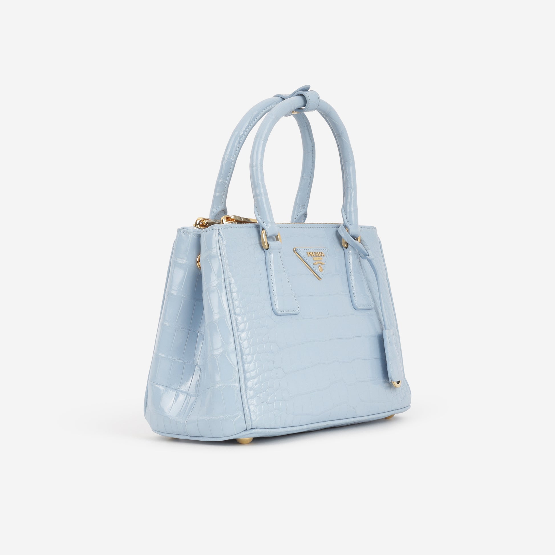 Prada Small Galleria - Light Blue Crocodile | Gold Hardware - Bagista