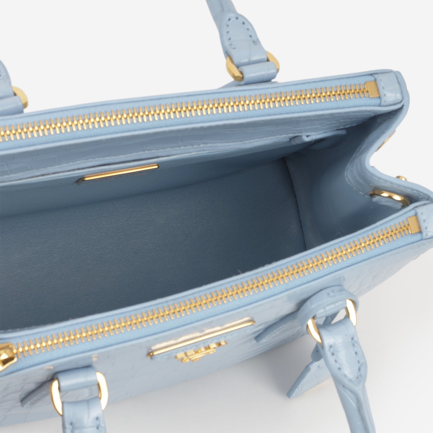 Prada Small Galleria - Light Blue Crocodile | Gold Hardware - Bagista
