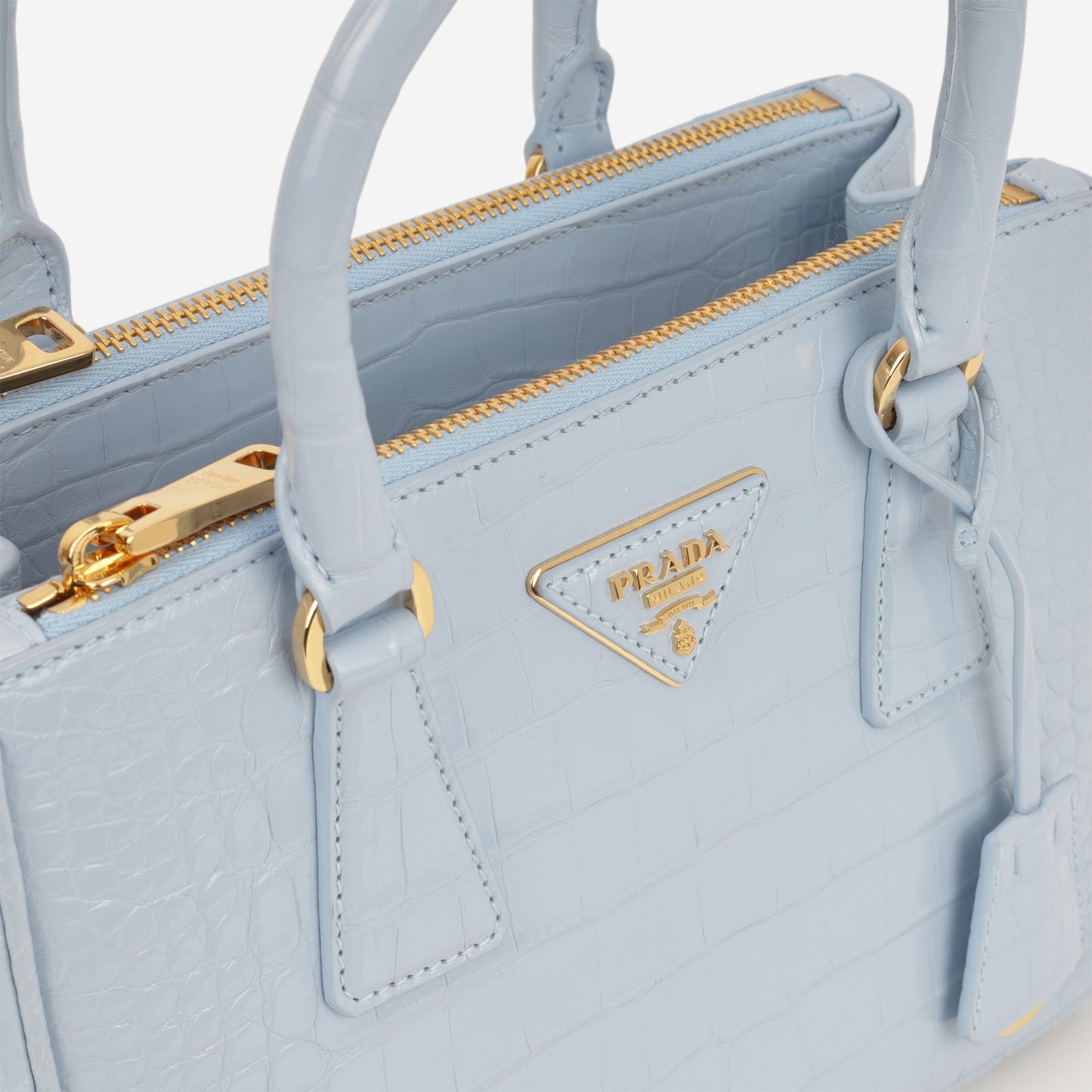 Prada Small Galleria - Light Blue Crocodile | Gold Hardware - Bagista