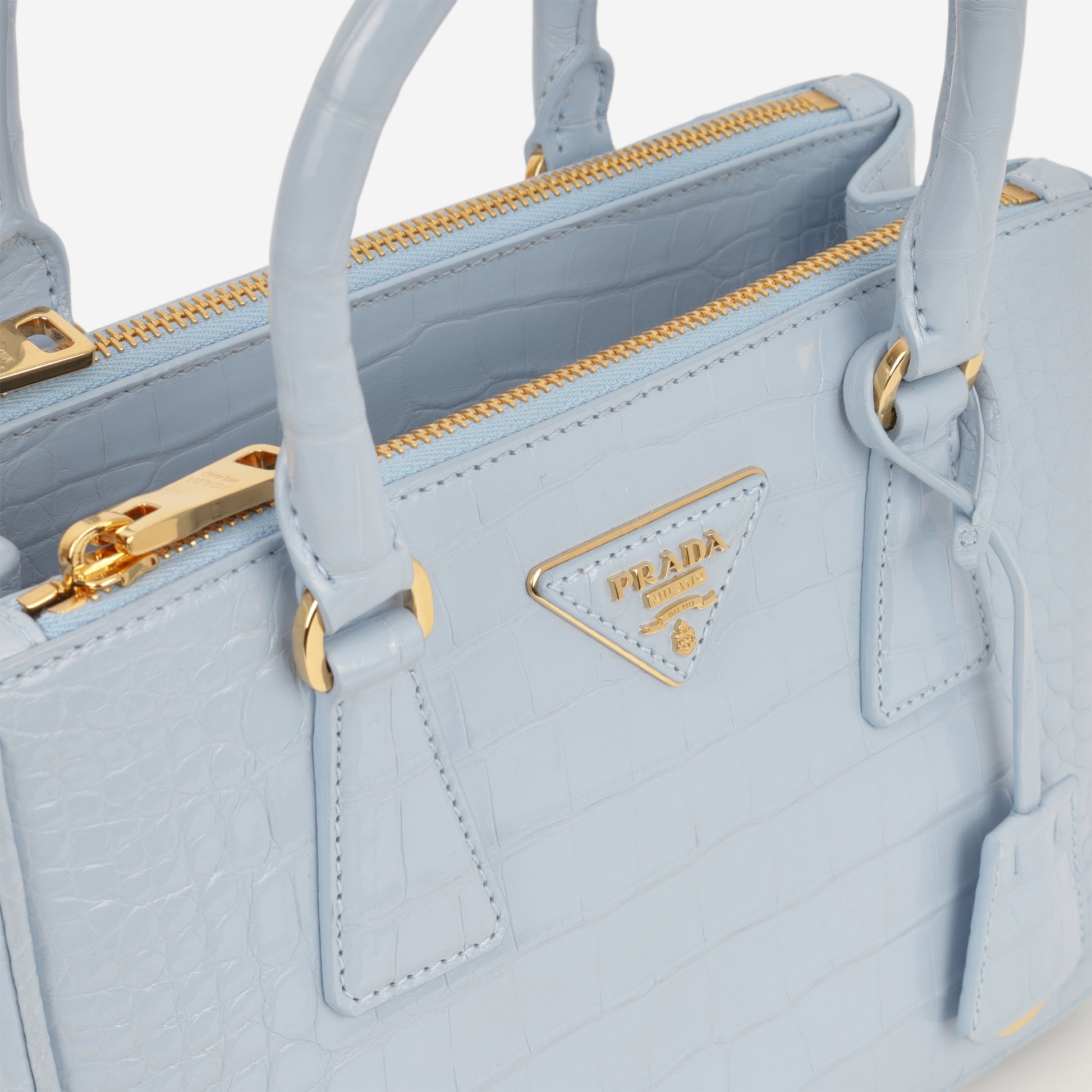 Prada Small Galleria - Light Blue Crocodile | Gold Hardware - Bagista