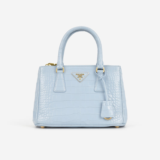 Prada Small Galleria - Light Blue Crocodile | Gold Hardware - Bagista