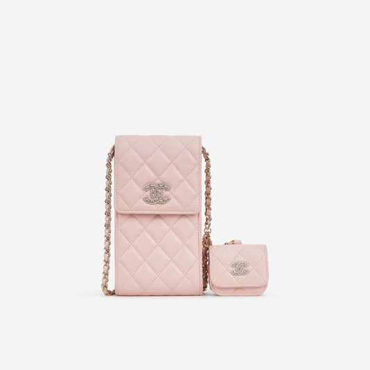 Chanel Phone Holder & Airpod Case - Pale Pink Caviar | Champagne Gold Hardware