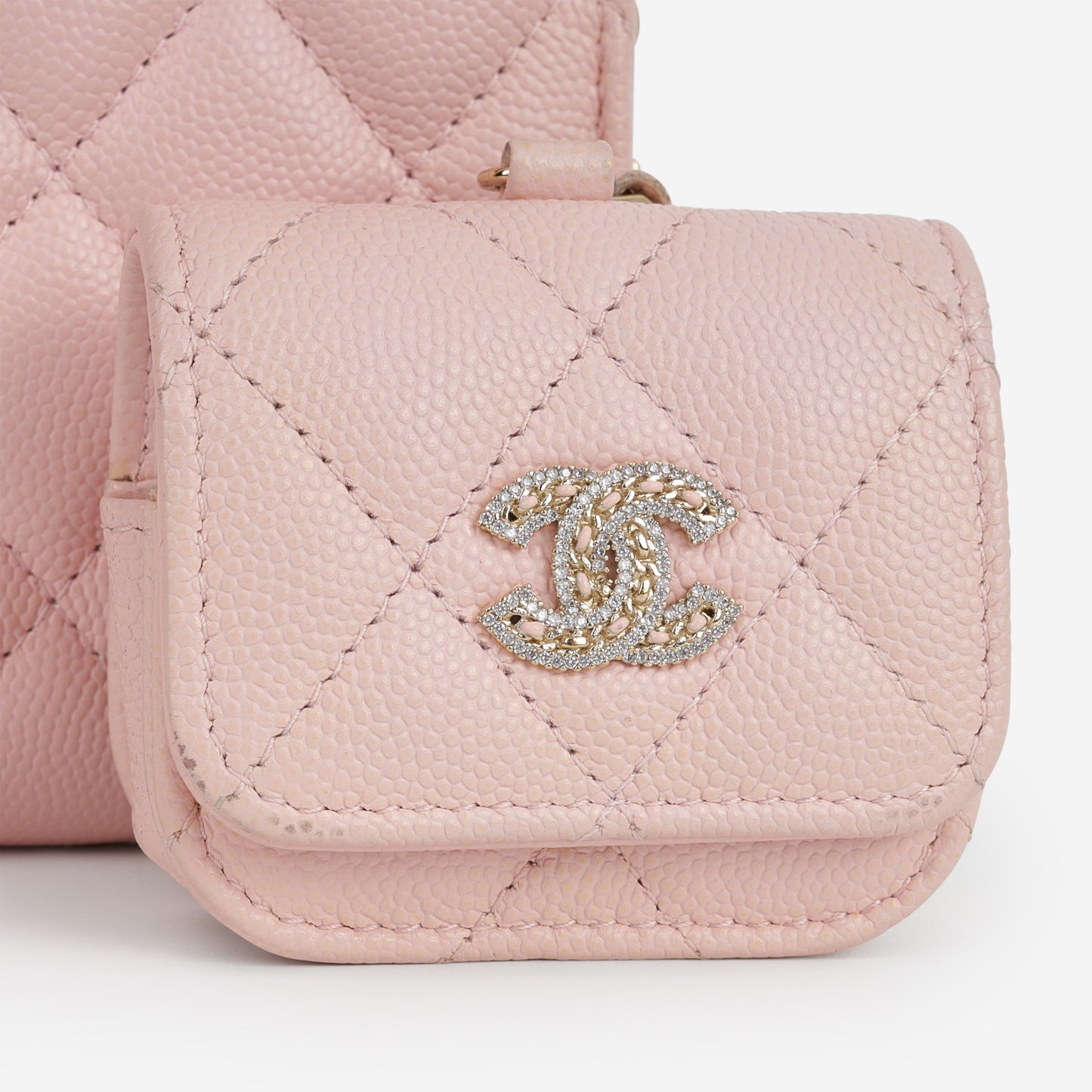 Chanel Phone Holder & Airpod Case - Pale Pink Caviar | Champagne Gold Hardware