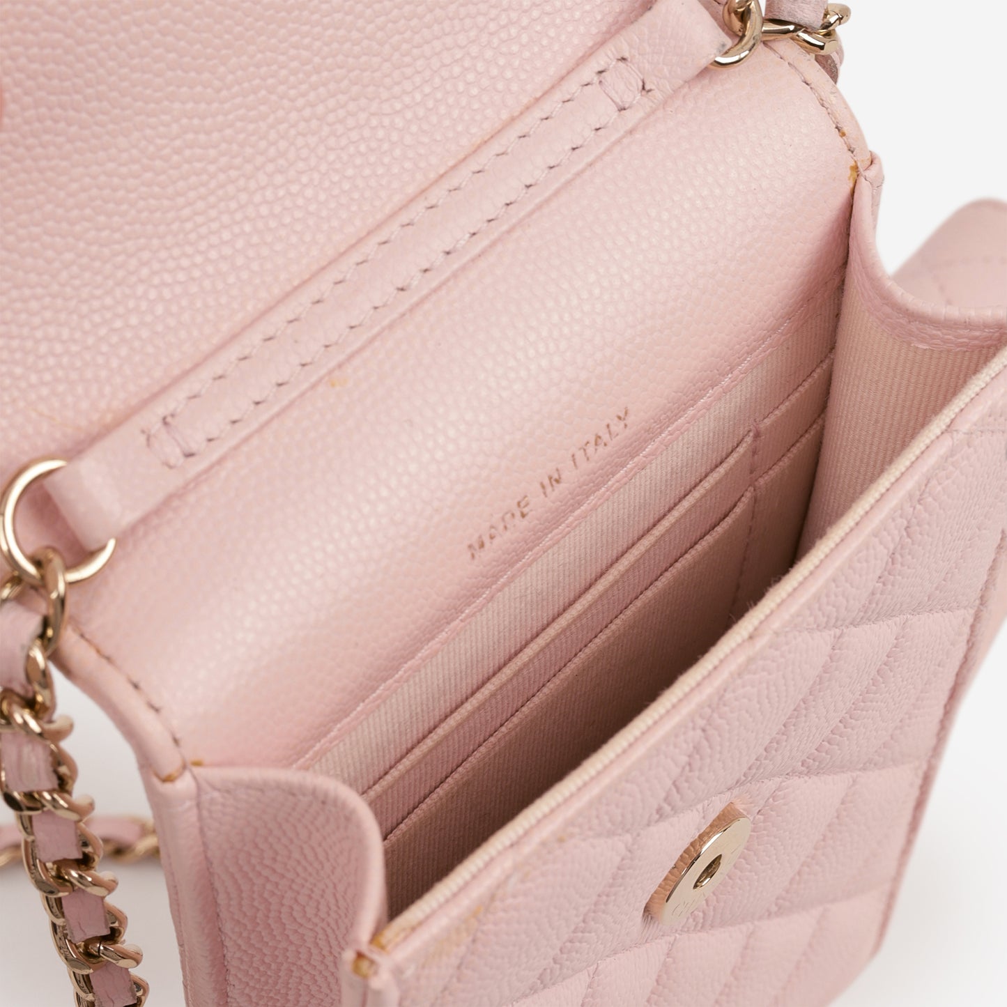 Chanel Phone Holder & Airpod Case - Pale Pink Caviar | Champagne Gold Hardware