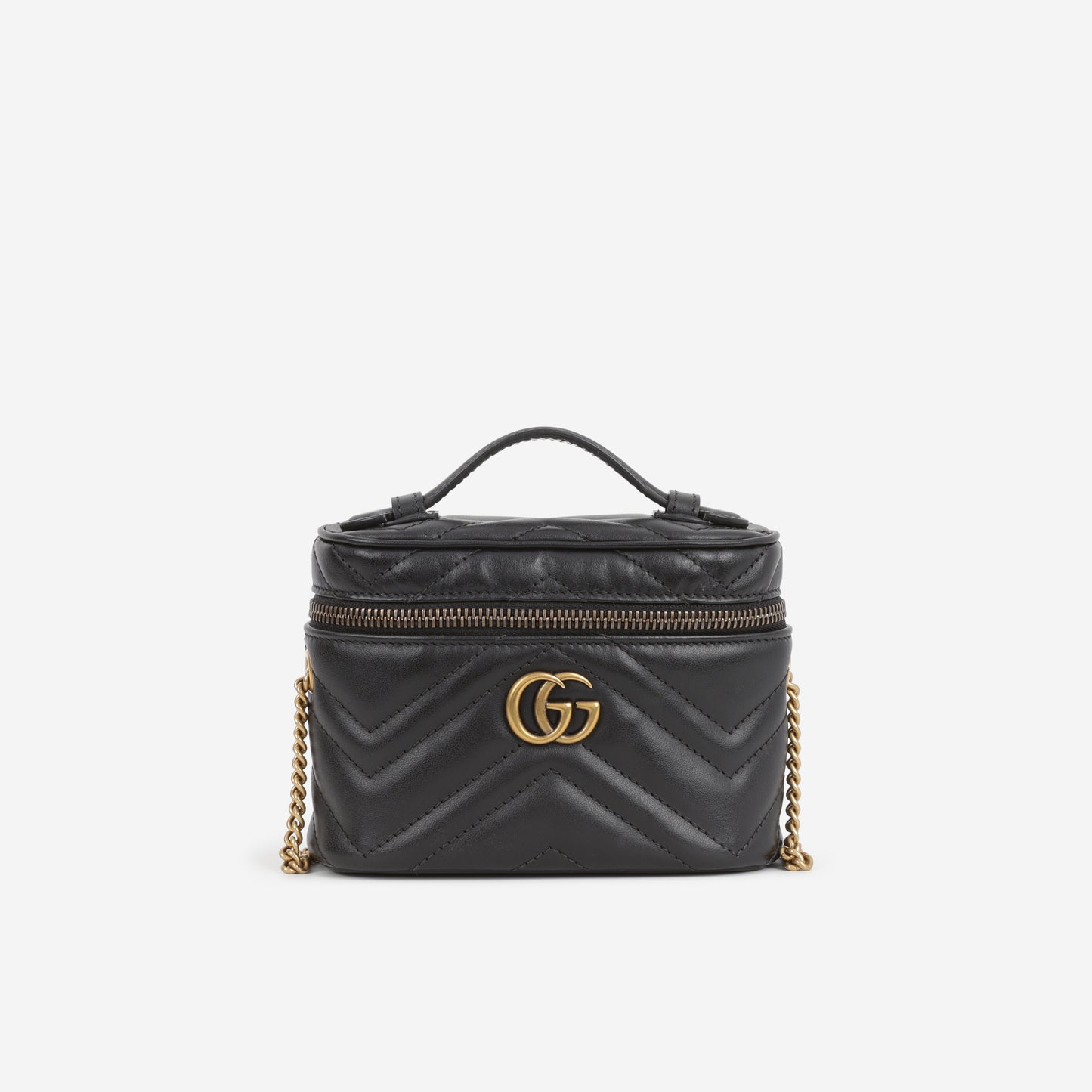 Gucci GG Mini Marmont Vanity Case - Black Matelasse Calfskin | Gold Hardware