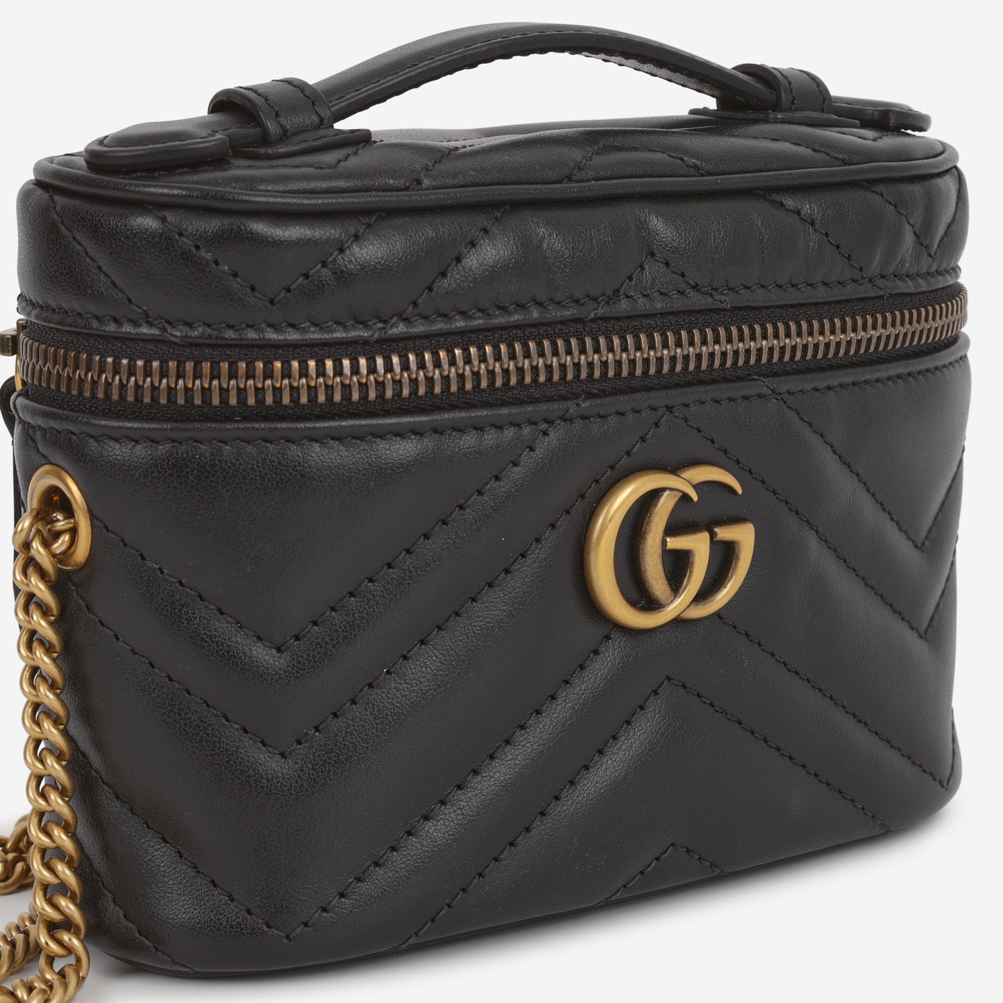 Gucci GG Mini Marmont Vanity Case - Black Matelasse Calfskin | Gold Hardware