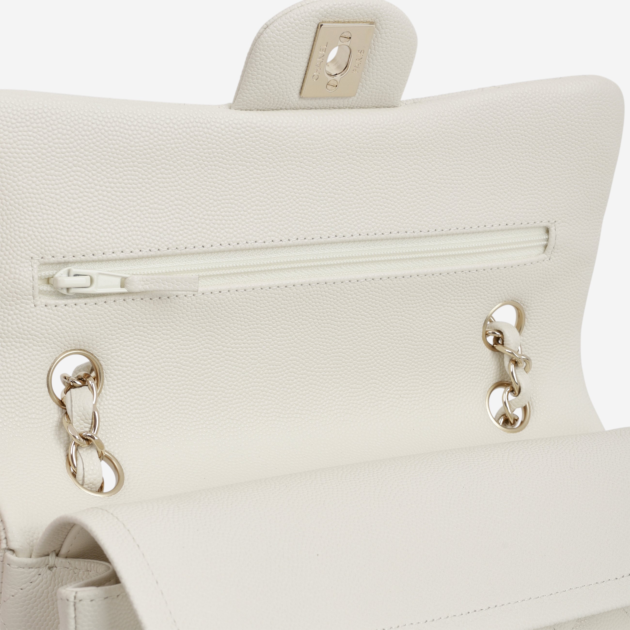 CHANEL ホワイトキャンバスバッグ Chanel Small Classic Flap - Ivory Caviar | Champagne Gold Hardware