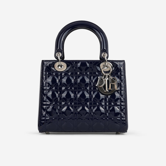 Medium Lady Dior - Navy Patent Calfskin | Silver Hardware