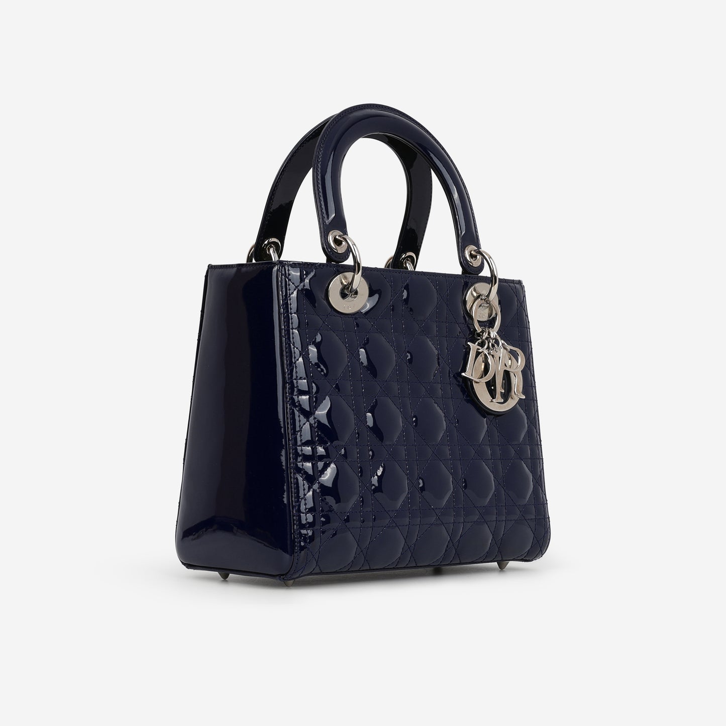 Medium Lady Dior - Navy Patent Calfskin | Silver Hardware
