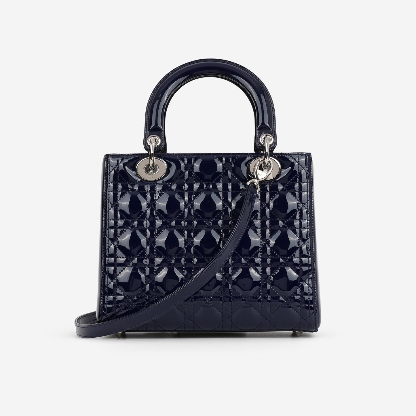 Medium Lady Dior - Navy Patent Calfskin | Silver Hardware