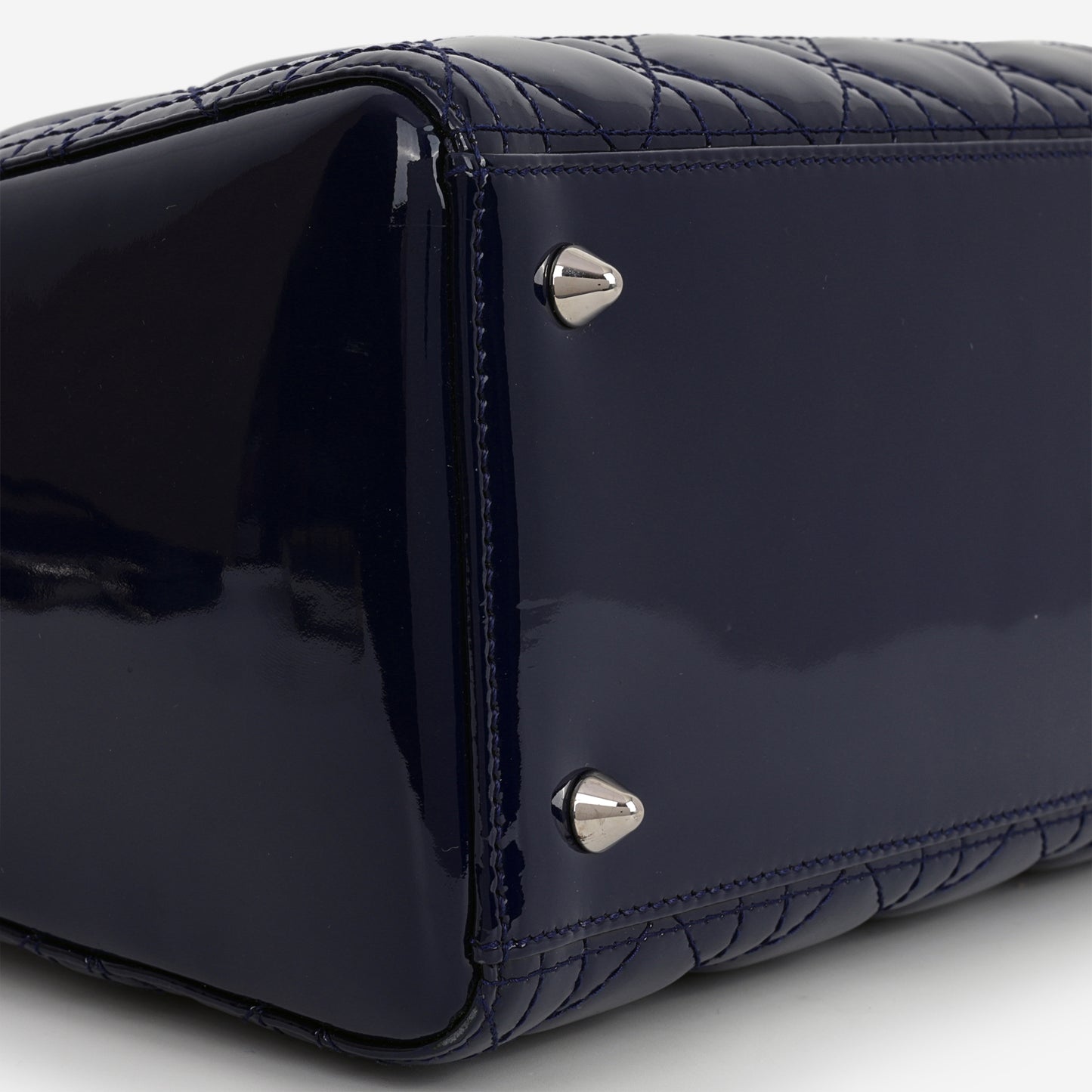 Medium Lady Dior - Navy Patent Calfskin | Silver Hardware