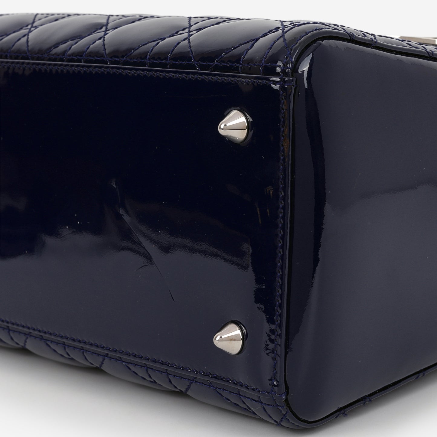 Medium Lady Dior - Navy Patent Calfskin | Silver Hardware