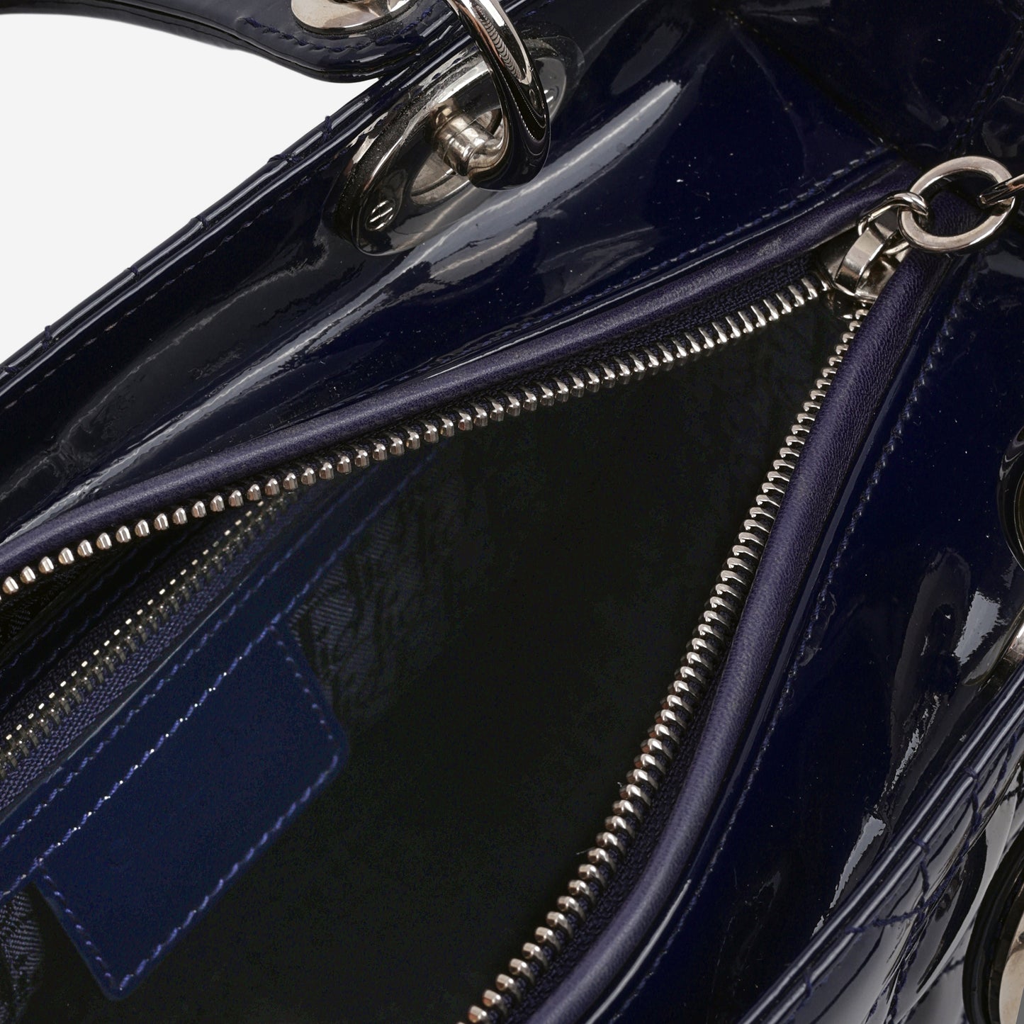 Medium Lady Dior - Navy Patent Calfskin | Silver Hardware