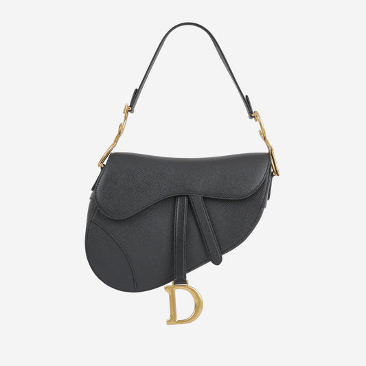 Dior Medium Saddle - Black Grained Calfskin | Gold Hardware
