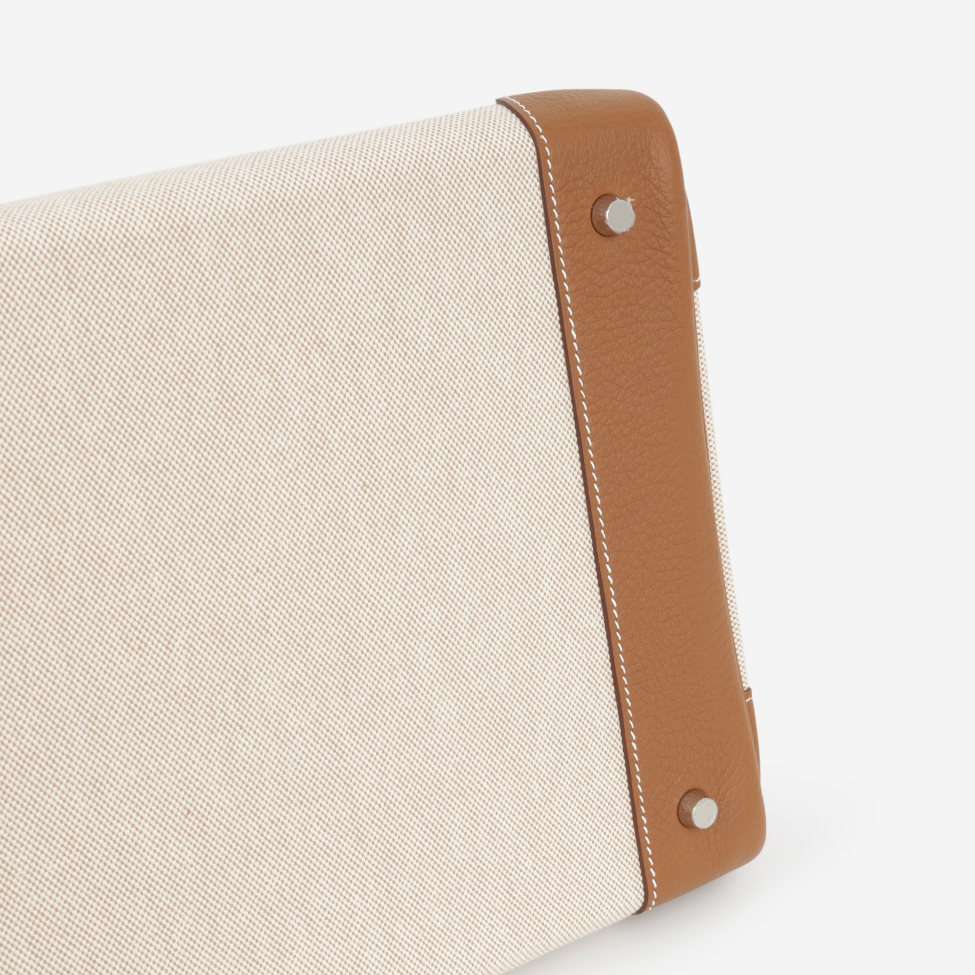 Hermès HAC 40 - Gold Evercolor / Ecru-Beige Toile | Palladium Hardware - Bagista