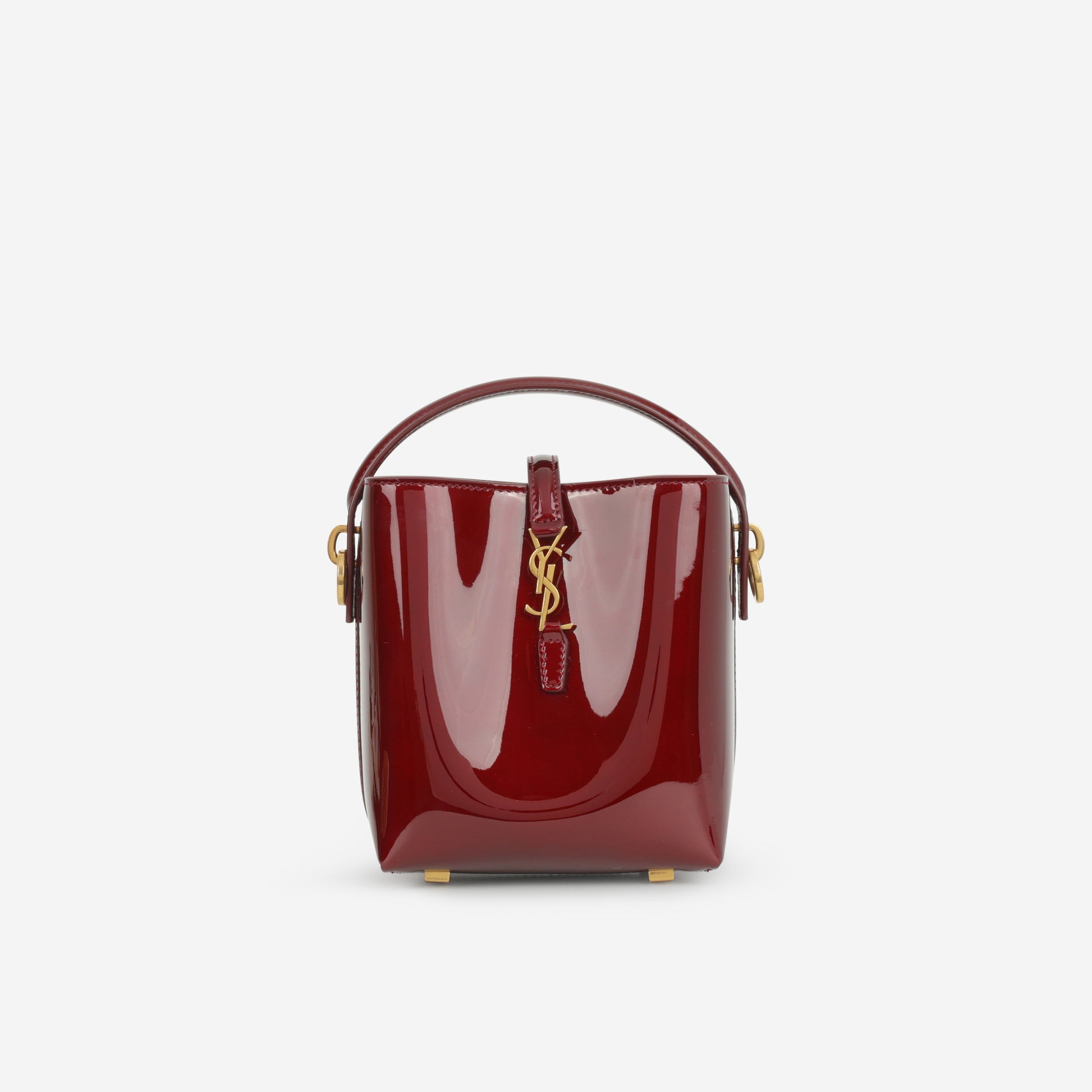 Saint Laurent Le 37 Mini Bucket - Gloss Burgundy Patent | Bronze Hardware - Bagista
