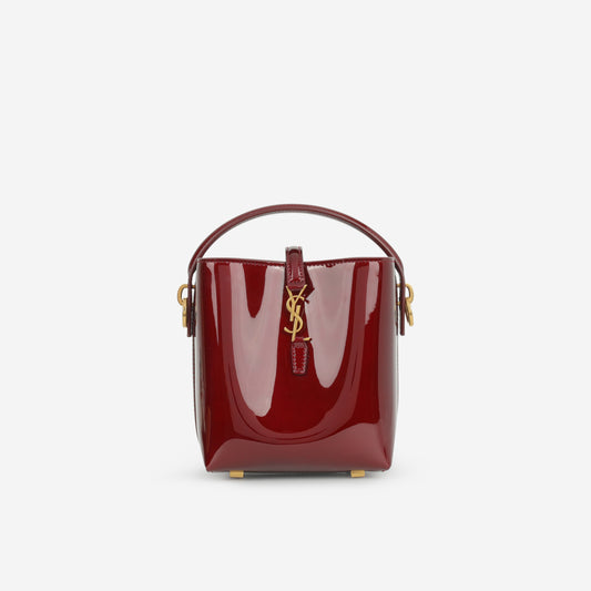 Saint Laurent Le 37 Mini Bucket - Gloss Burgundy Patent | Bronze Hardware - Bagista