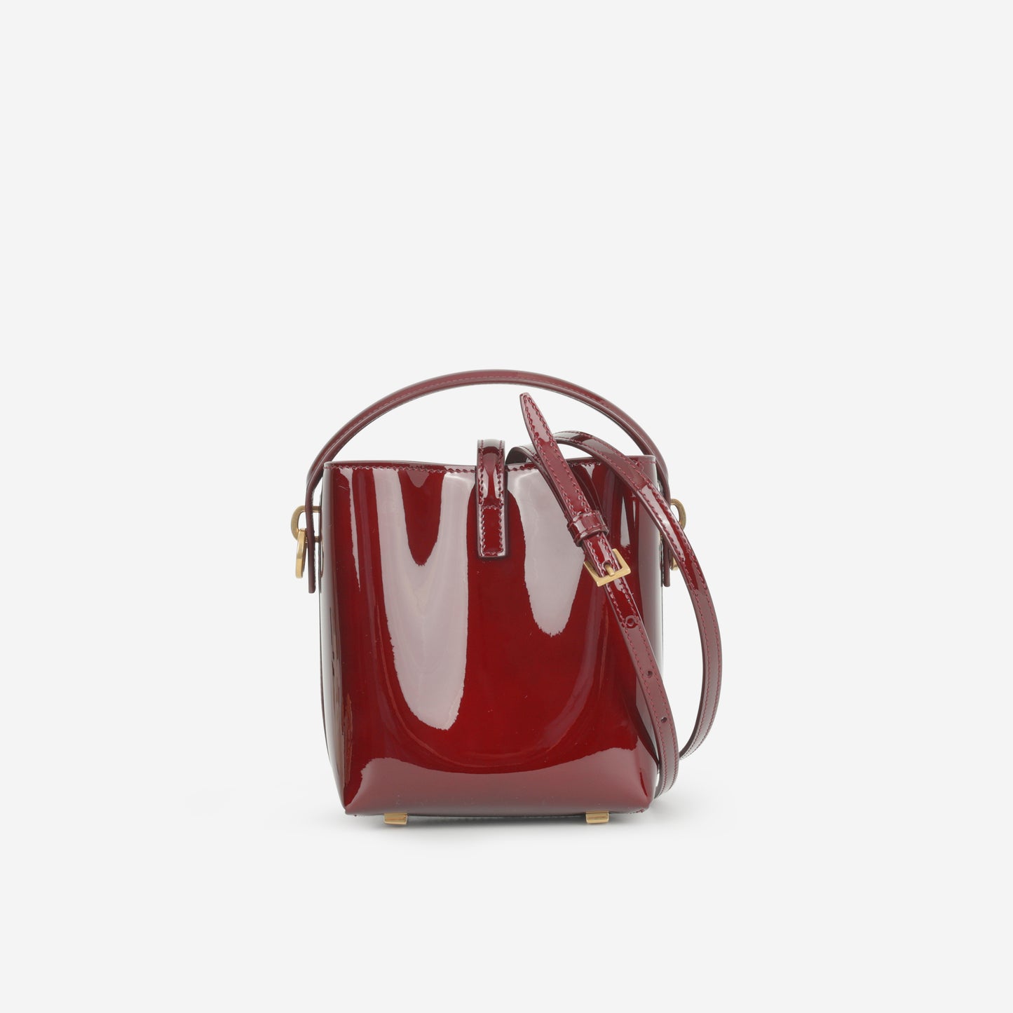 Saint Laurent Le 37 Mini Bucket - Gloss Burgundy Patent | Bronze Hardware - Bagista