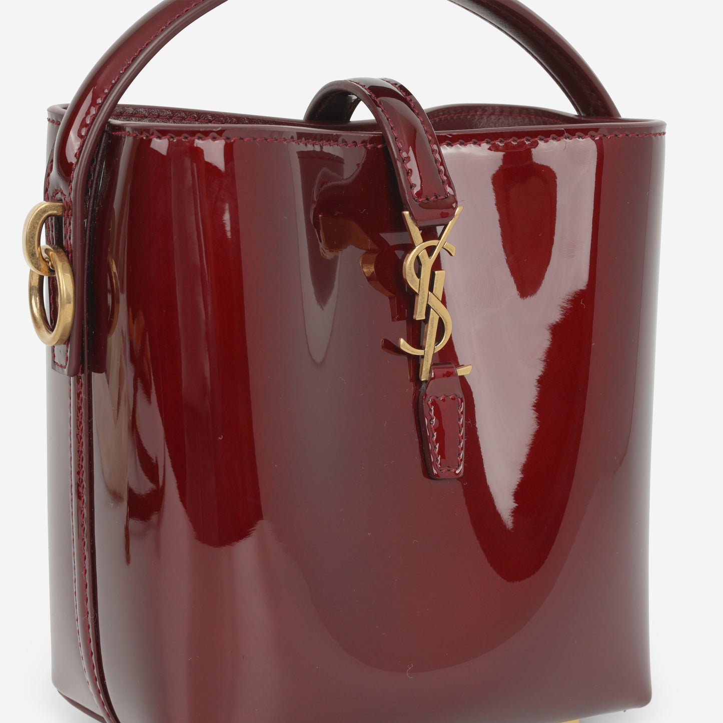 Saint Laurent Le 37 Mini Bucket - Gloss Burgundy Patent | Bronze Hardware - Bagista