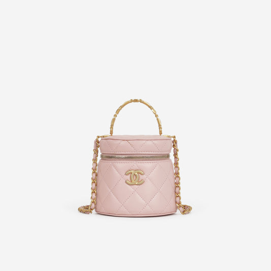 Chanel Mini Top Handle Vanity With Chain - Pink Lambskin | Aged Gold Hardware - Bagista