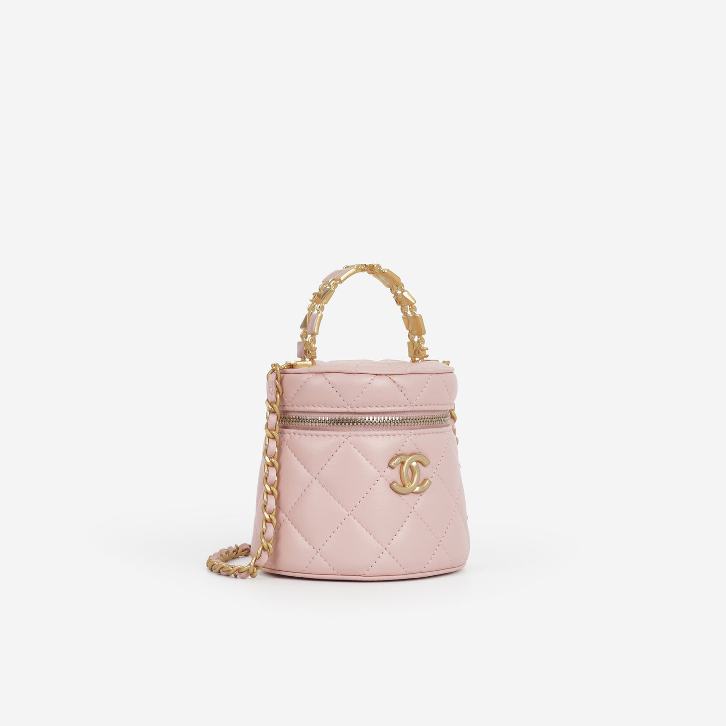 Chanel Mini Top Handle Vanity With Chain - Pink Lambskin | Aged Gold Hardware - Bagista