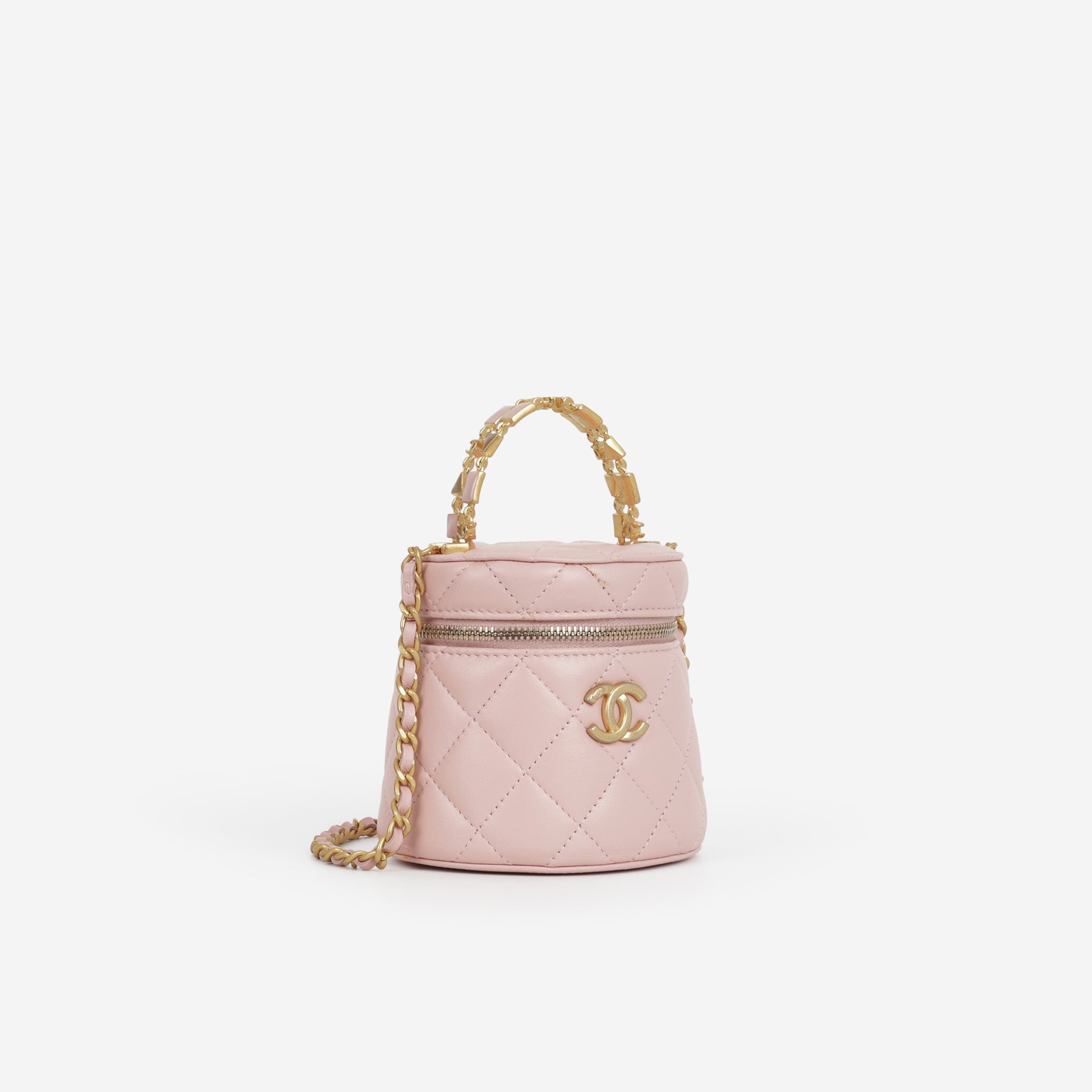 Chanel Mini Top Handle Vanity With Chain - Pink Lambskin | Aged Gold Hardware - Bagista