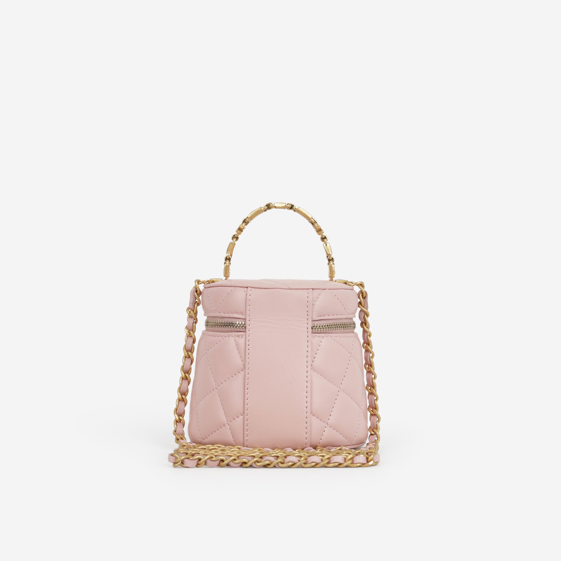 Chanel Mini Top Handle Vanity With Chain - Pink Lambskin | Aged Gold Hardware - Bagista