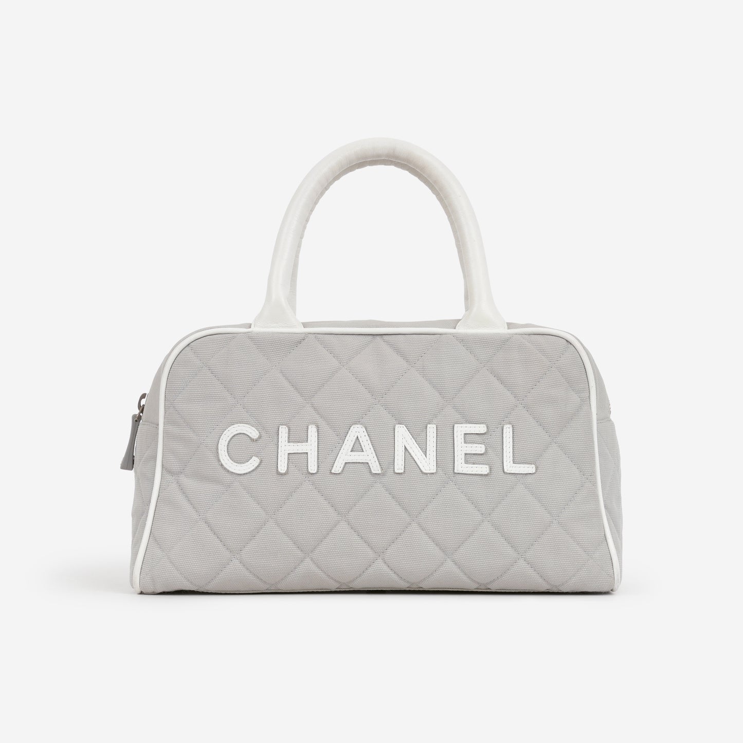 Chanel Vintage Mini Boston Bowling Bag - Grey Canvas | Silver Hardware