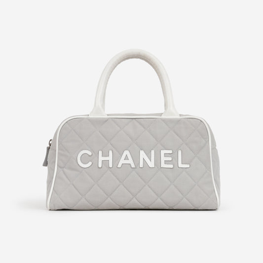 Chanel Vintage Mini Boston Bowling Bag - Grey Canvas | Silver Hardware