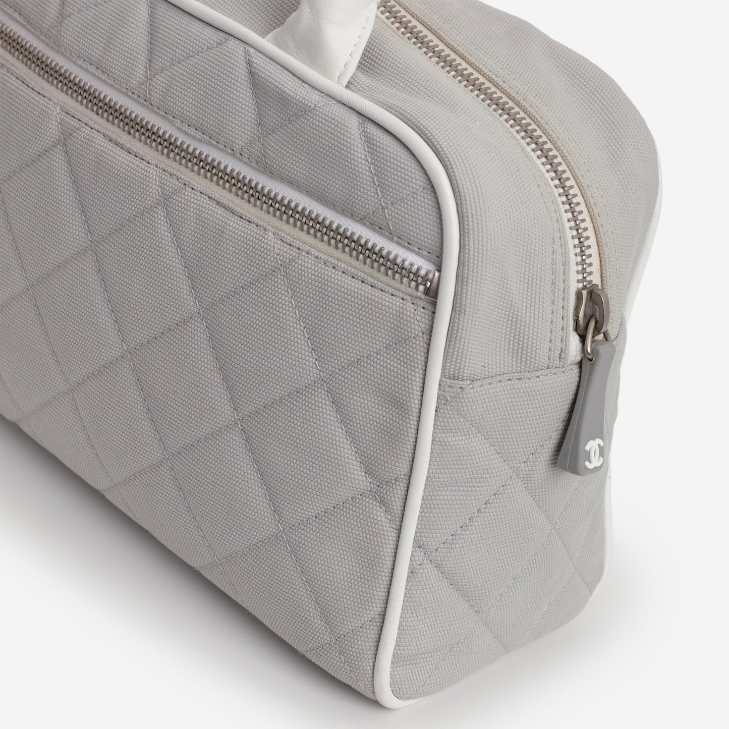 Chanel Vintage Mini Boston Bowling Bag - Grey Canvas | Silver Hardware