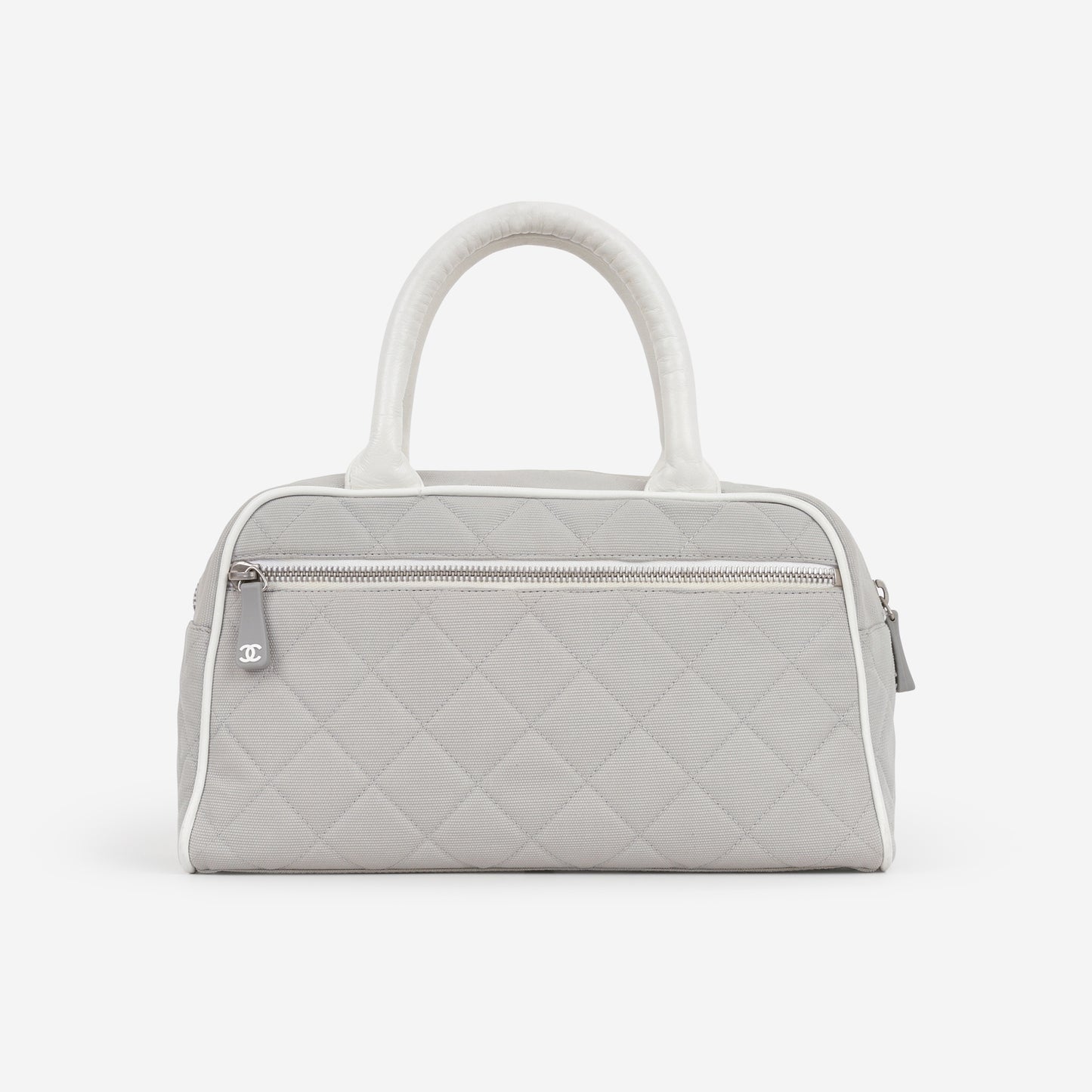 Chanel Vintage Mini Boston Bowling Bag - Grey Canvas | Silver Hardware
