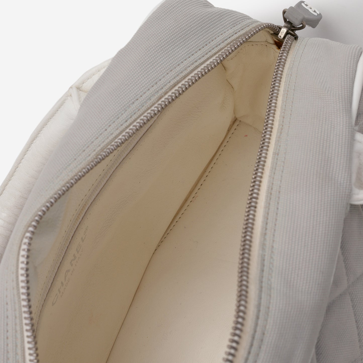 Chanel Vintage Mini Boston Bowling Bag - Grey Canvas | Silver Hardware