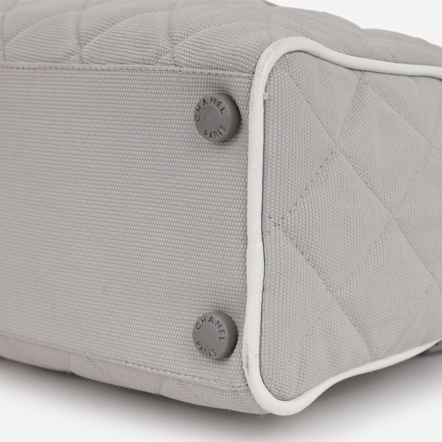 Chanel Vintage Mini Boston Bowling Bag - Grey Canvas | Silver Hardware