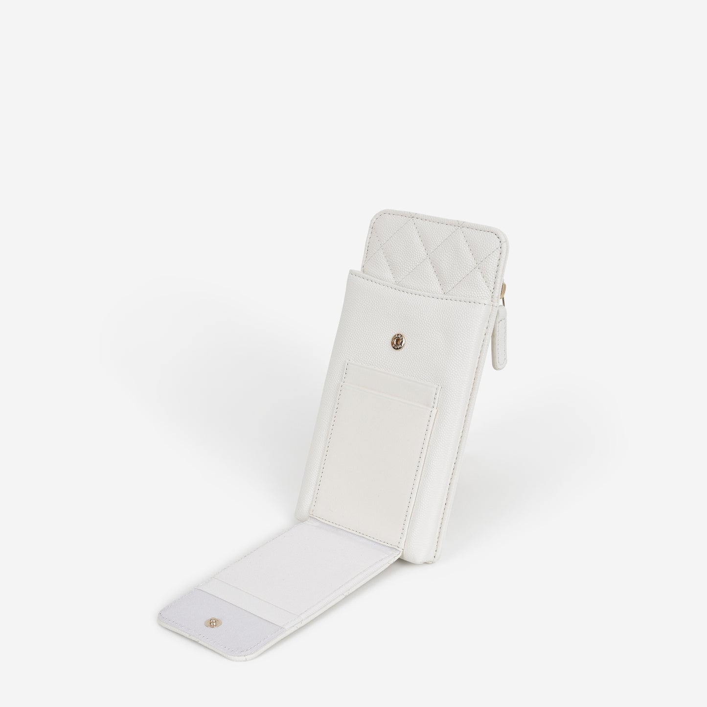 Chanel CC Phone Holder - White Caviar | Champagne Gold Hardware