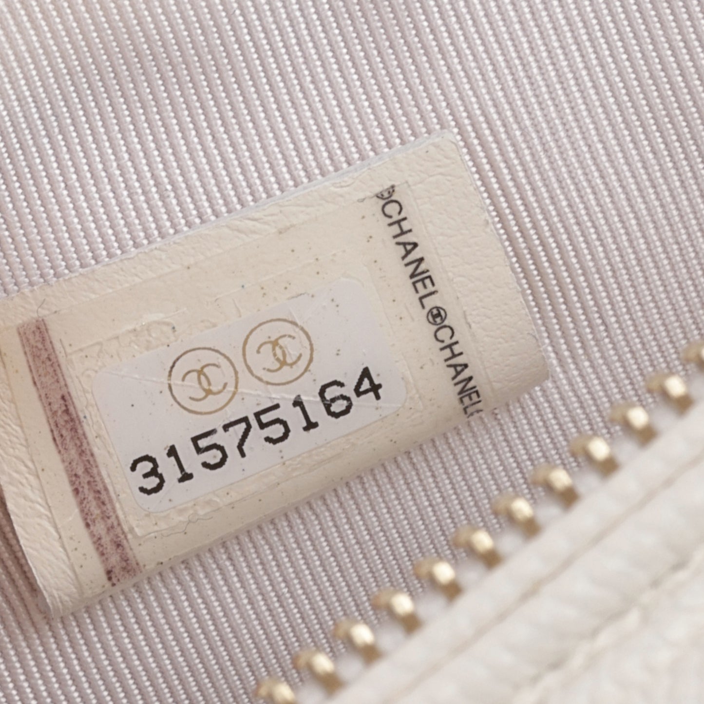 Chanel CC Phone Holder - White Caviar | Champagne Gold Hardware