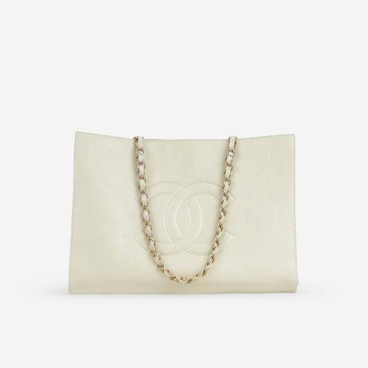 Chanel Timeless CC Shopping Tote - Ivory Crumpled Calfskin | Aged Gold Hardware