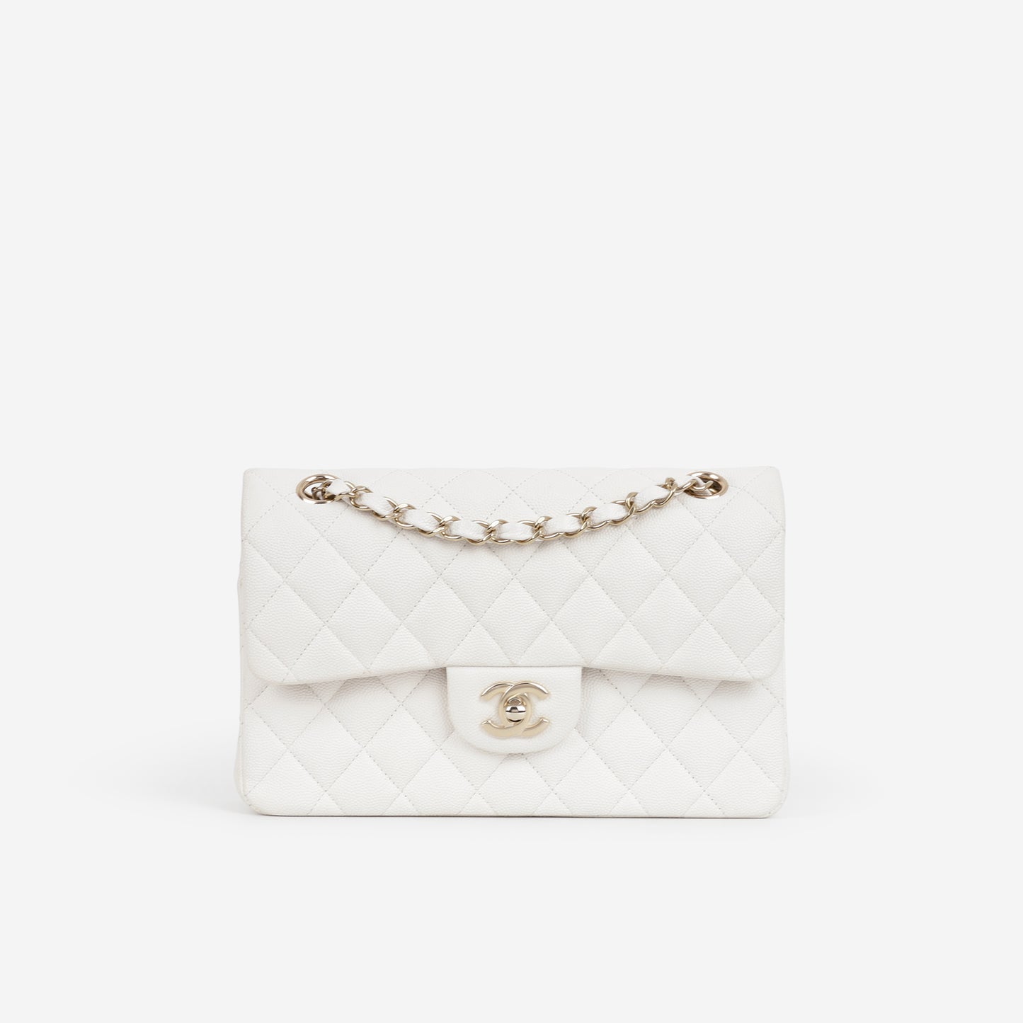 Small Classic Flap - White Caviar | Champagne Gold Hardware