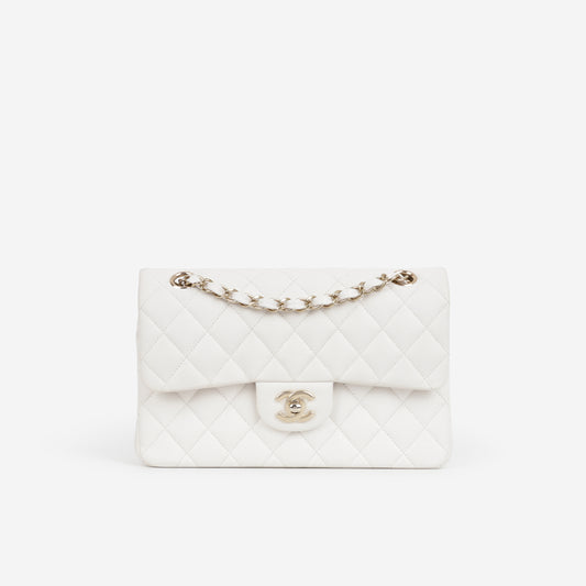 Small Classic Flap - White Caviar | Champagne Gold Hardware