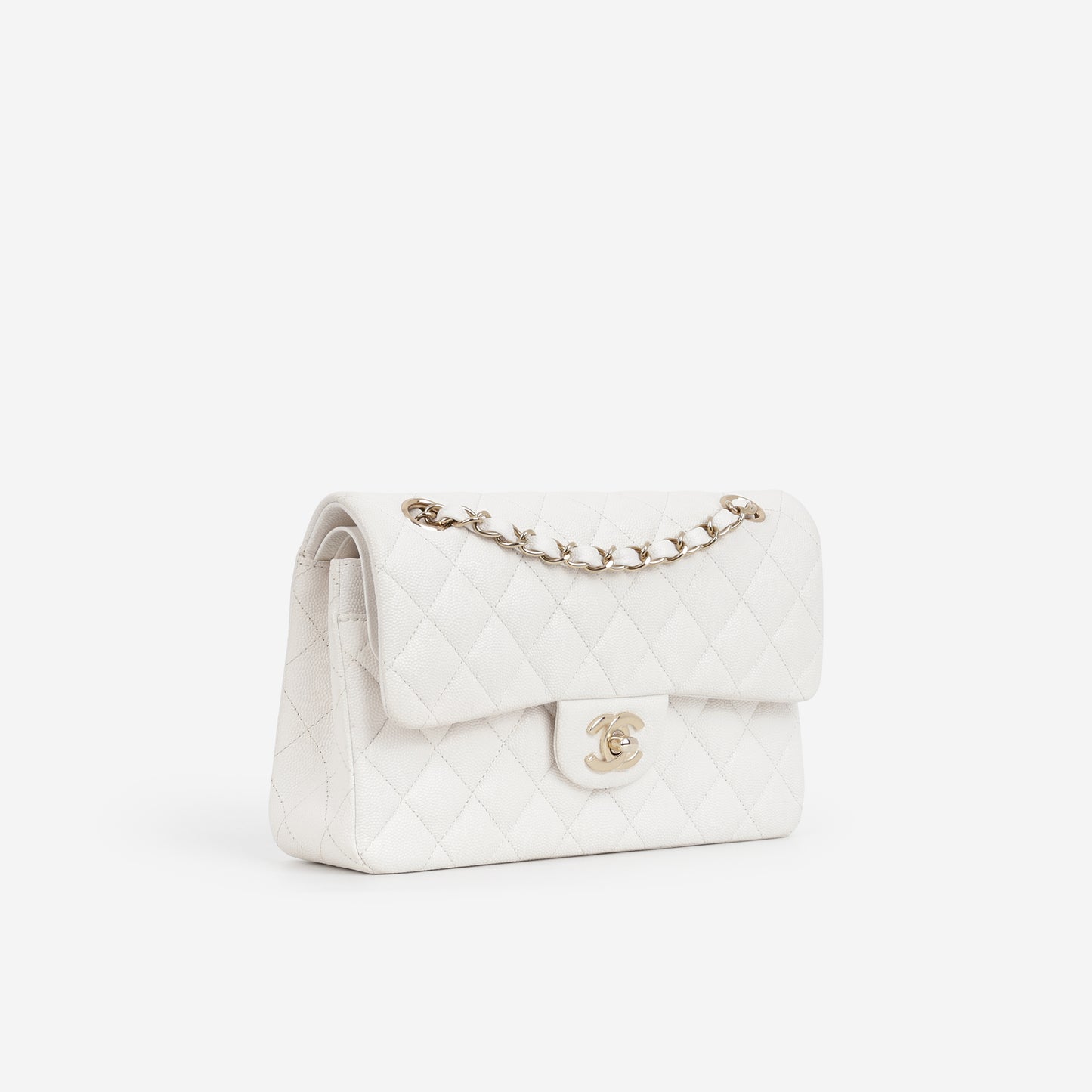 Small Classic Flap - White Caviar | Champagne Gold Hardware