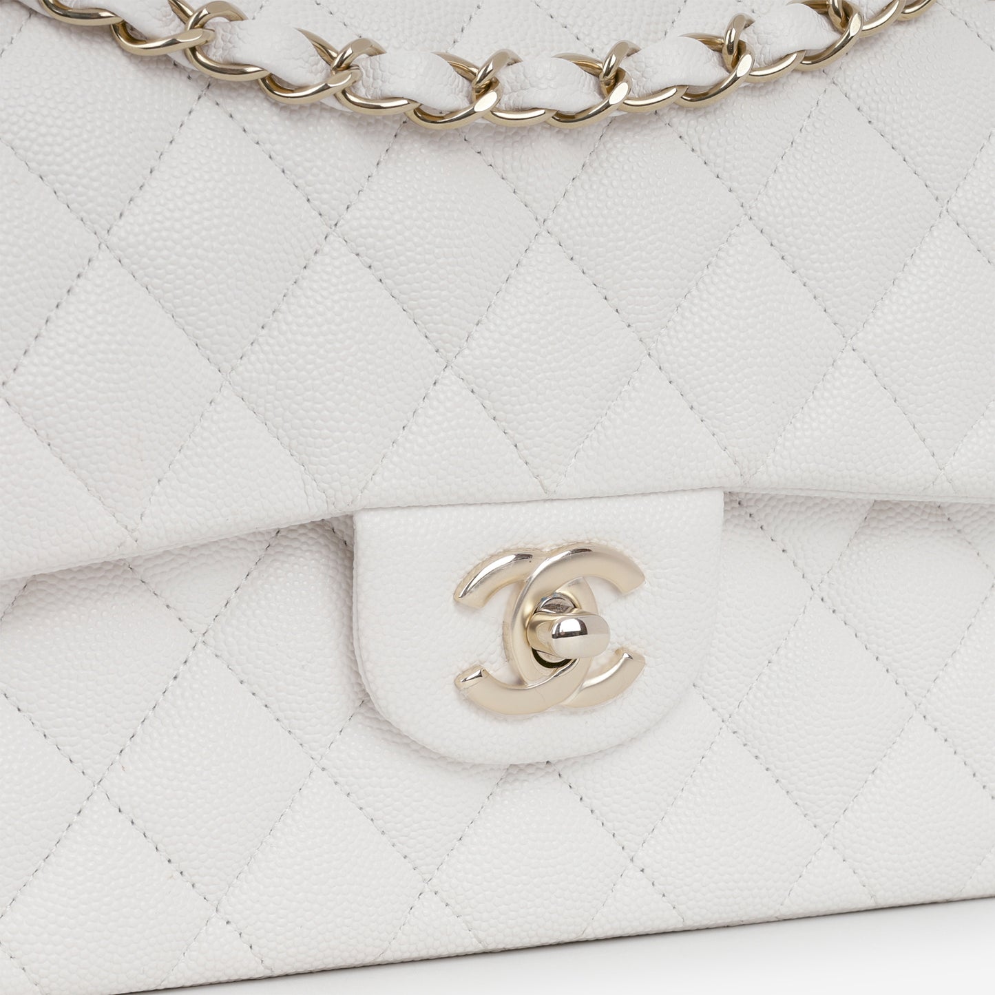 Small Classic Flap - White Caviar | Champagne Gold Hardware