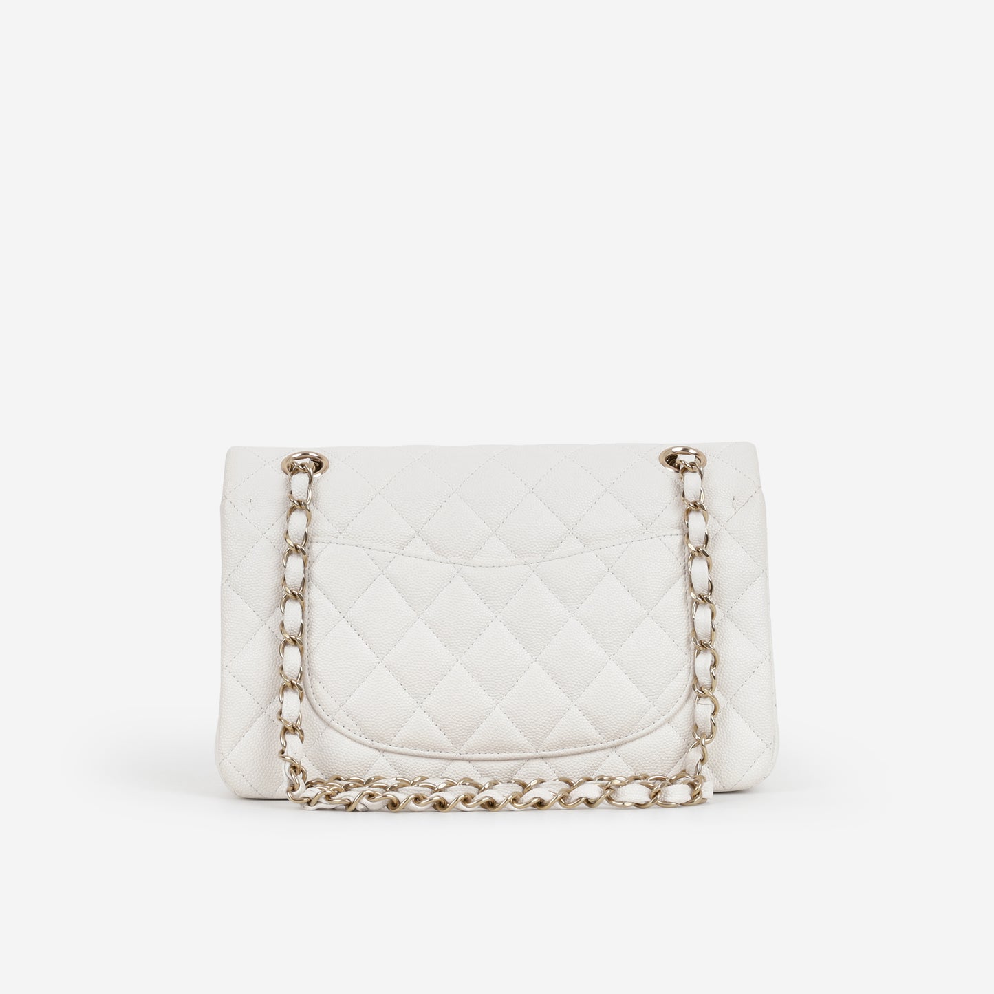 Small Classic Flap - White Caviar | Champagne Gold Hardware