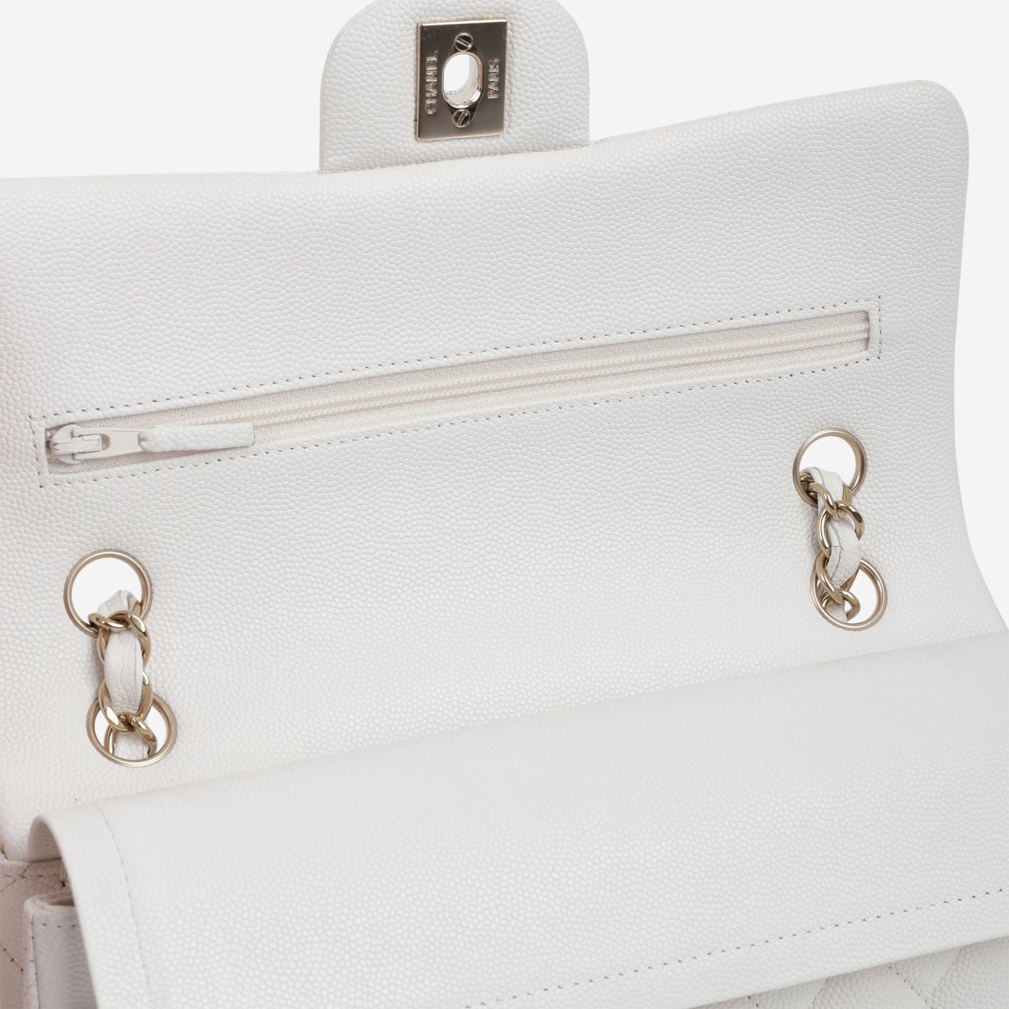 Small Classic Flap - White Caviar | Champagne Gold Hardware