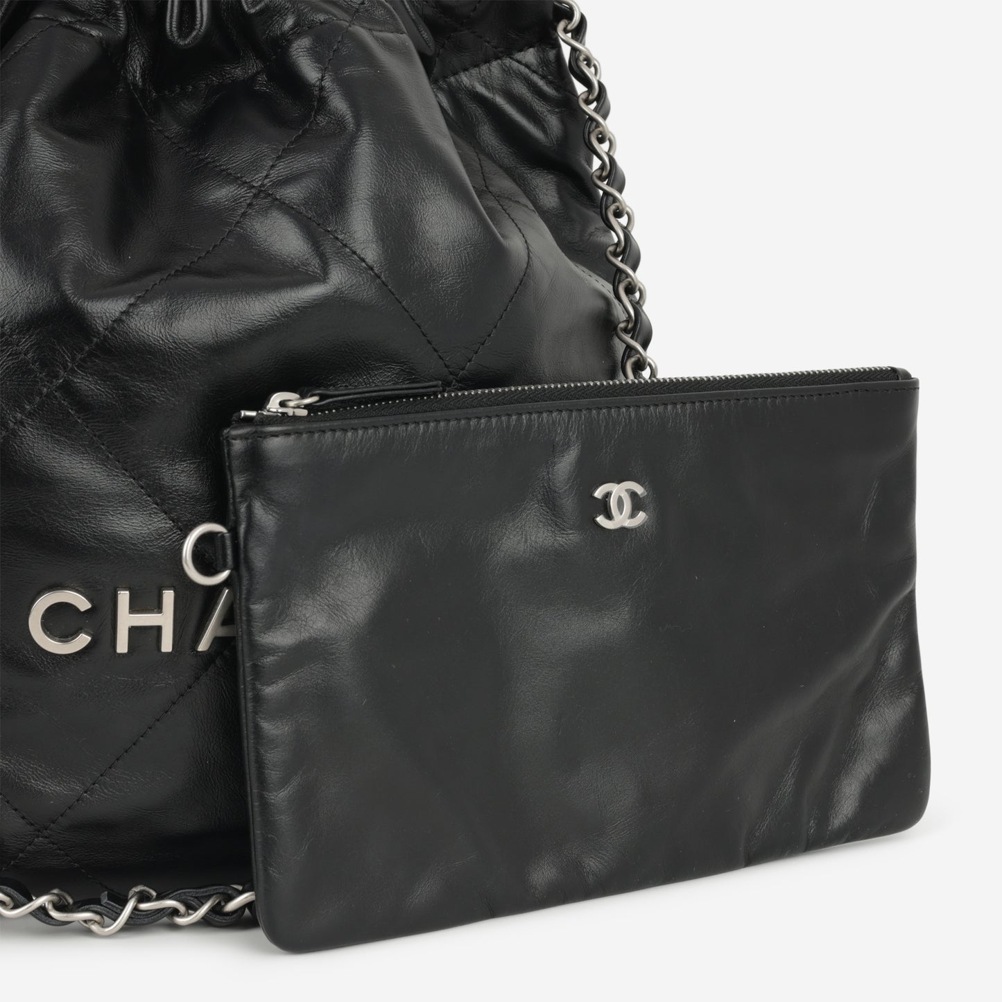 Chanel Small 22 Tote - Black Calfskin | Silver Hardware