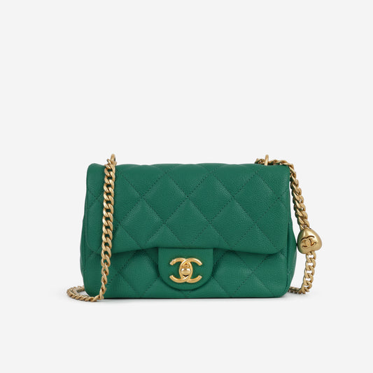 Chanel 23P Mini Heart Crush - Green Caviar | Gold Hardware